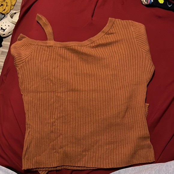 Aeropostale Off One Shoulder Orange Dress Shirt - Picture 2 of 2